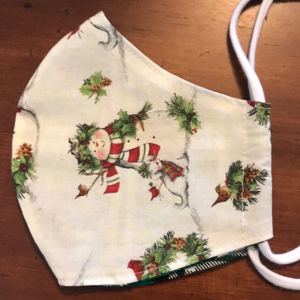Snowman Plaid Face Mask Handmade Reversible